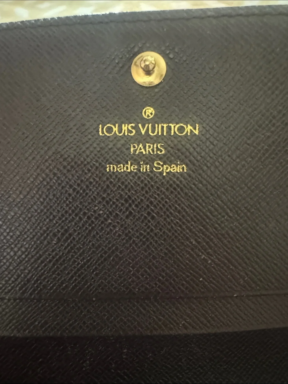 Louis Vuitton Damier Ebene Brown Checkered Wallet with Gold Hardware